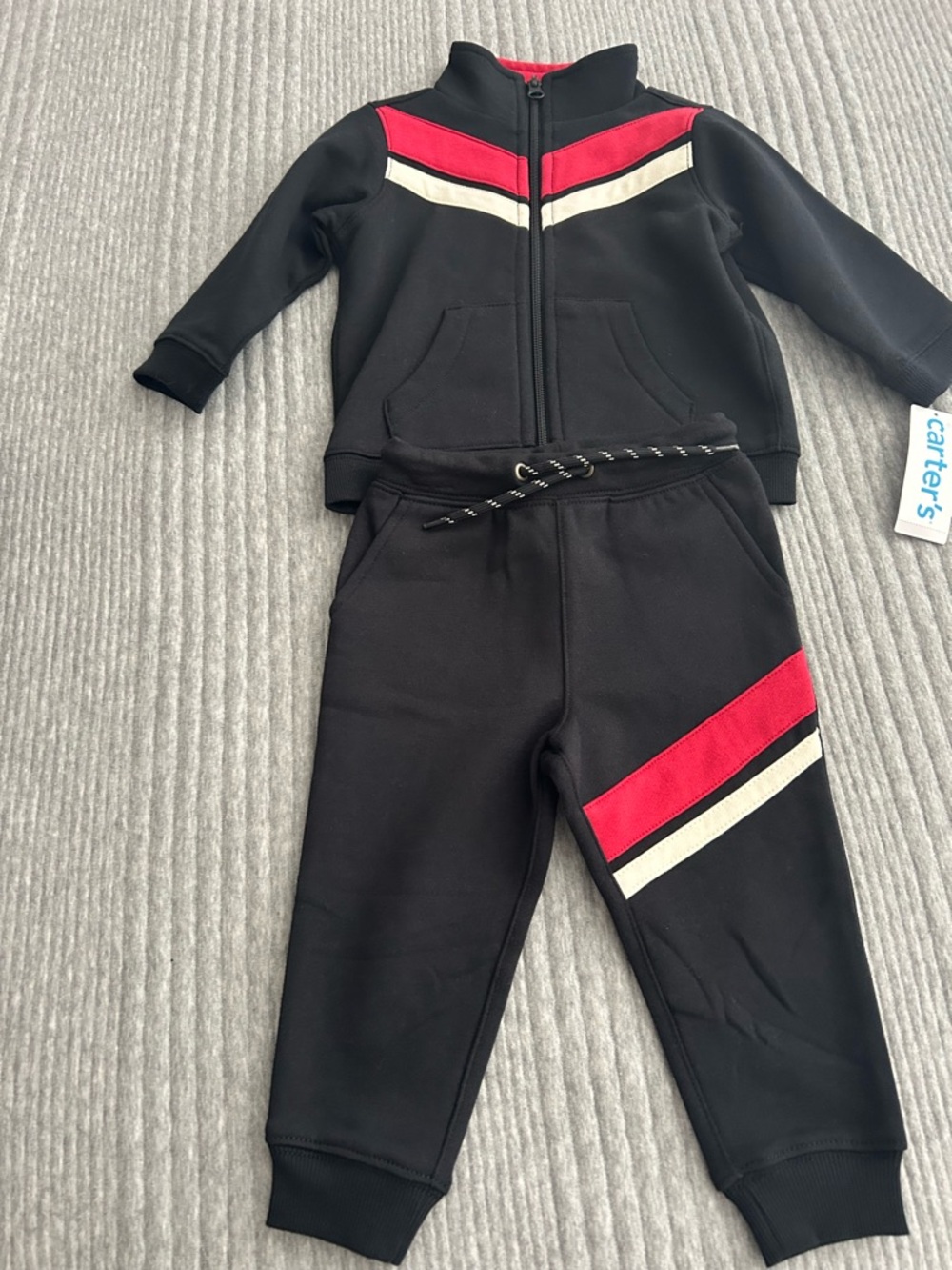 NWT! Carter's Blk Matching Set. Zip up jacket and joggers. Size 18 months.